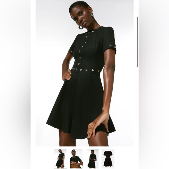 Karen Millen Dresses & Skirts - KAREN MILLEN Black Structured Stretch Stud Circular Skirt Dress SIZE 2
